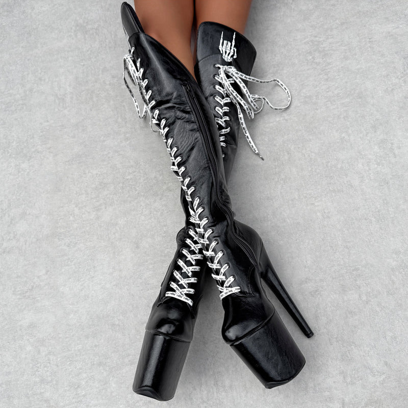 BLACK METALLICA ROCK - Over Knee Boot - 8INCH