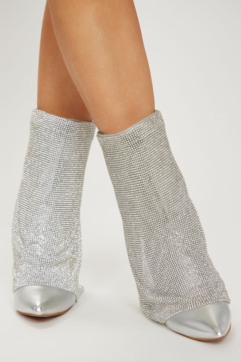 Loud And Clear Rhinestone Boots - Silver
