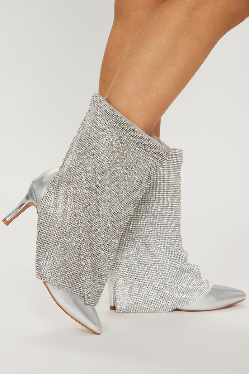 Loud And Clear Rhinestone Boots - Silver