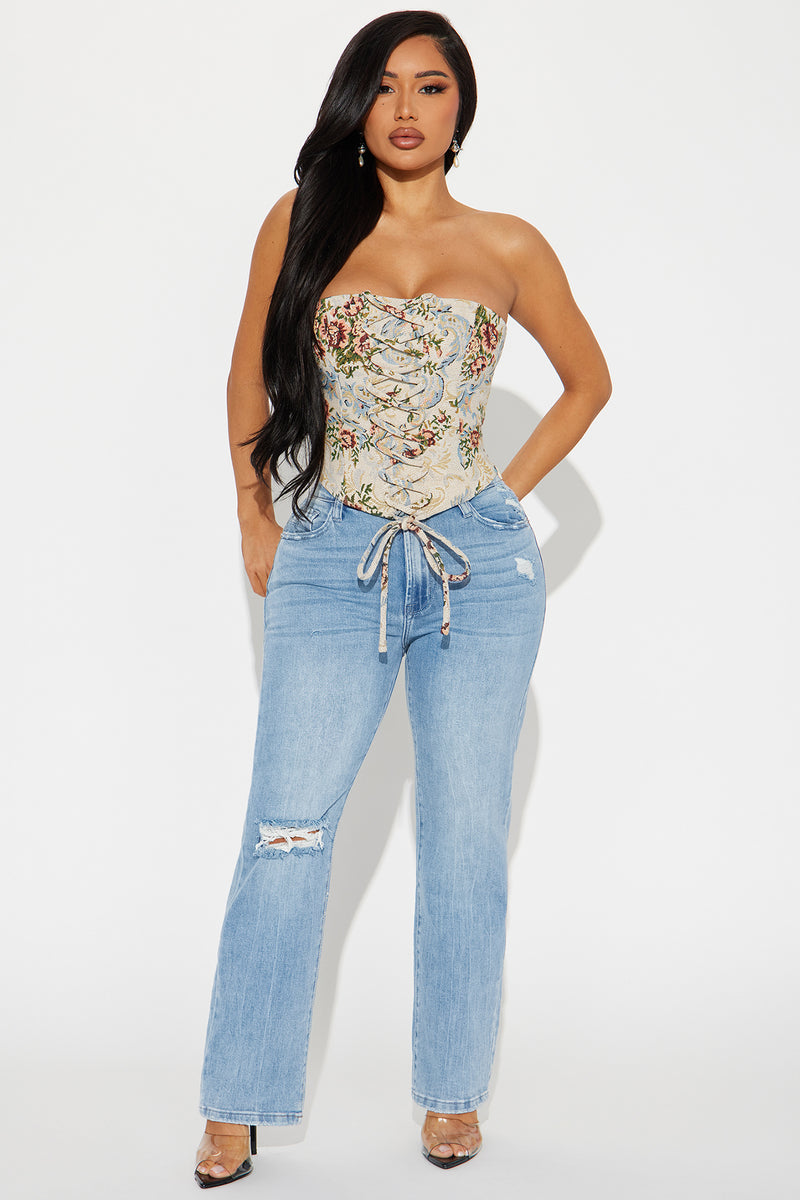 Valeria Jacquard Corset Top - Taupe/combo