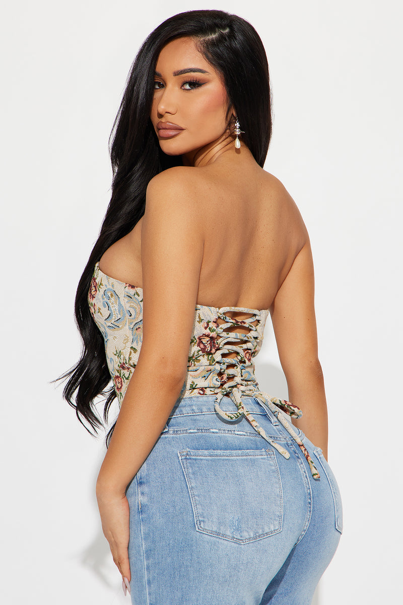 Valeria Jacquard Corset Top - Taupe/combo