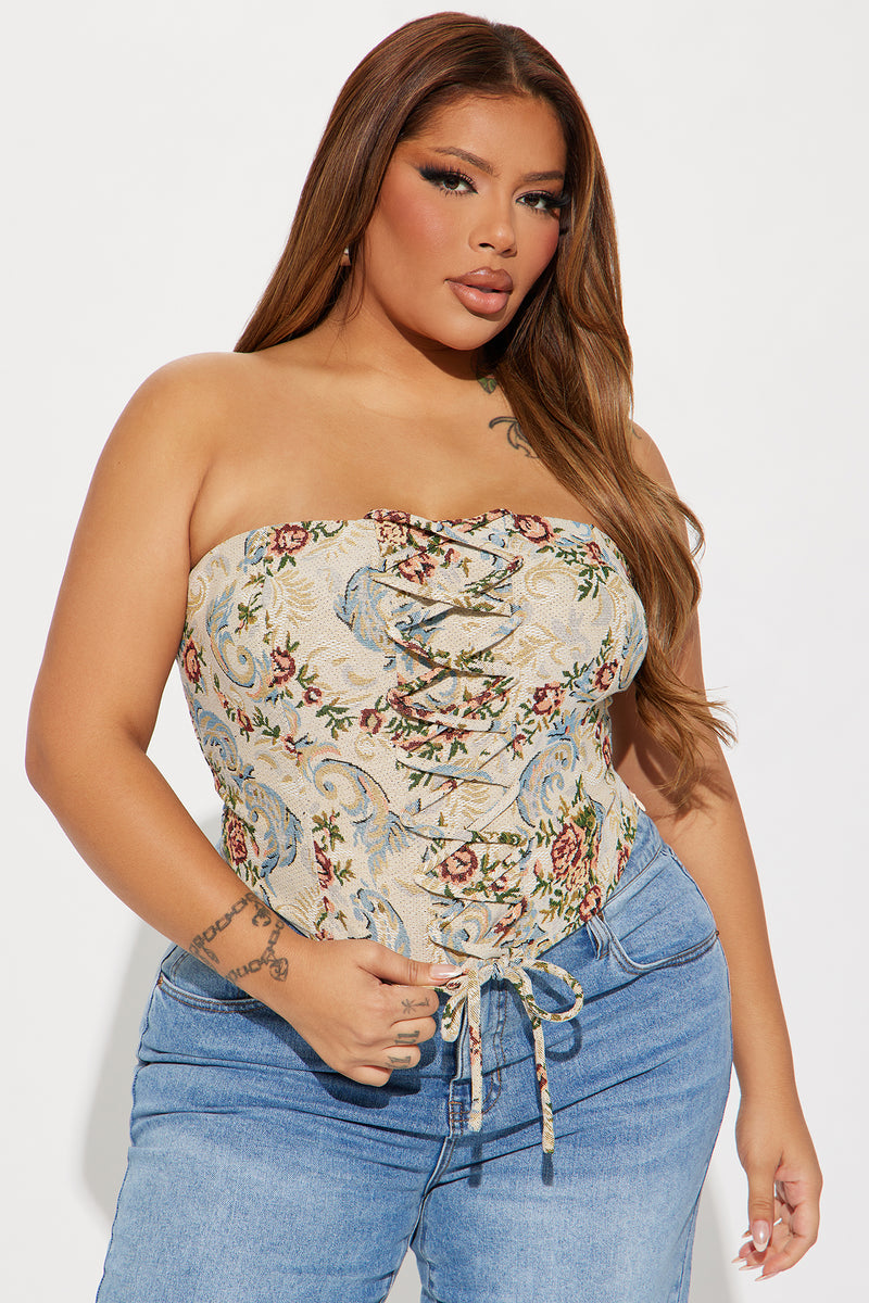 Valeria Jacquard Corset Top - Taupe/combo