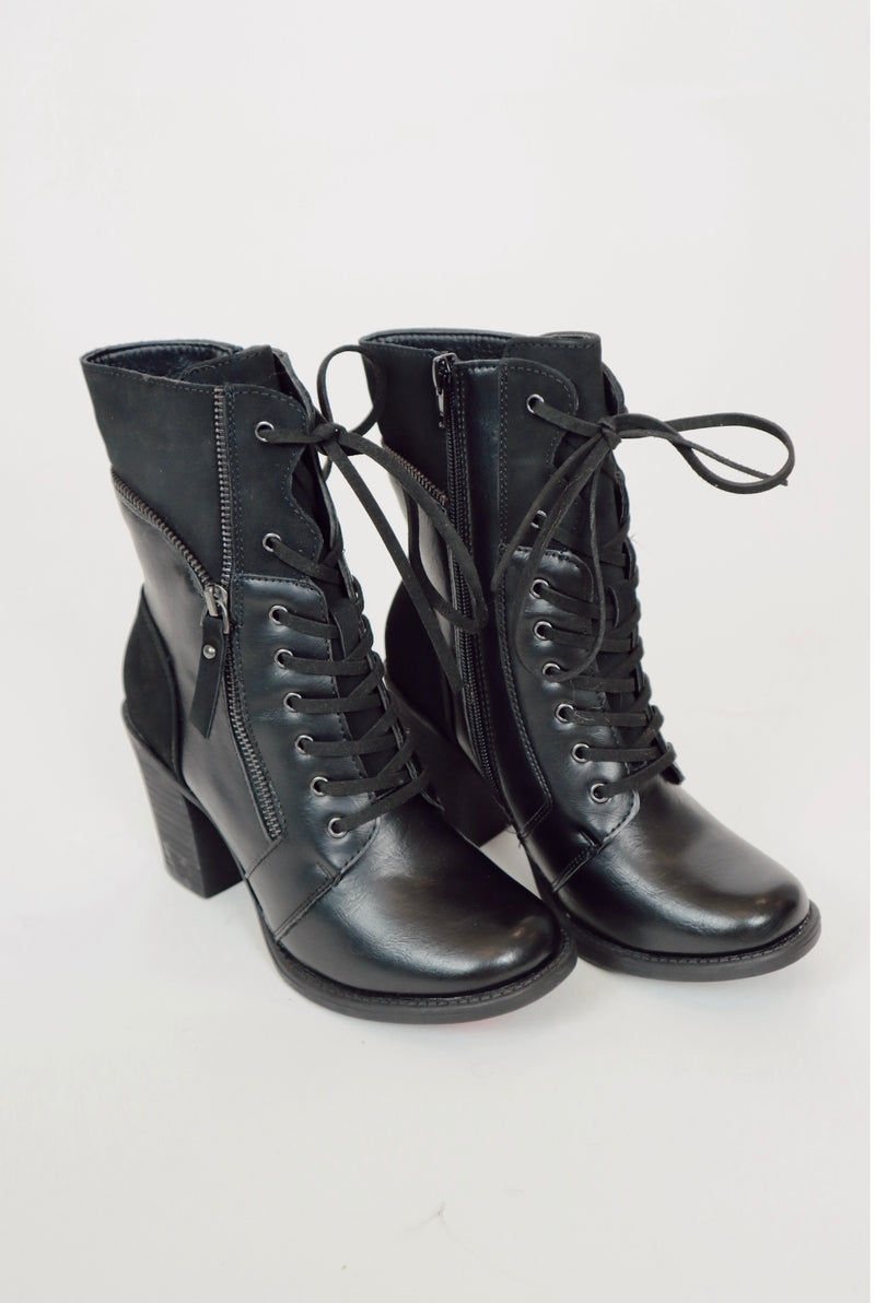 black lace up booties