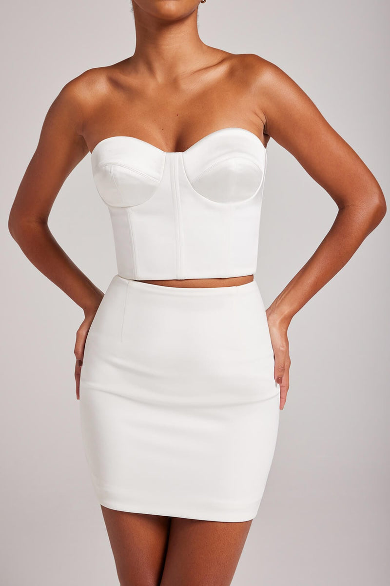 ELLA White Satin Corset Top
