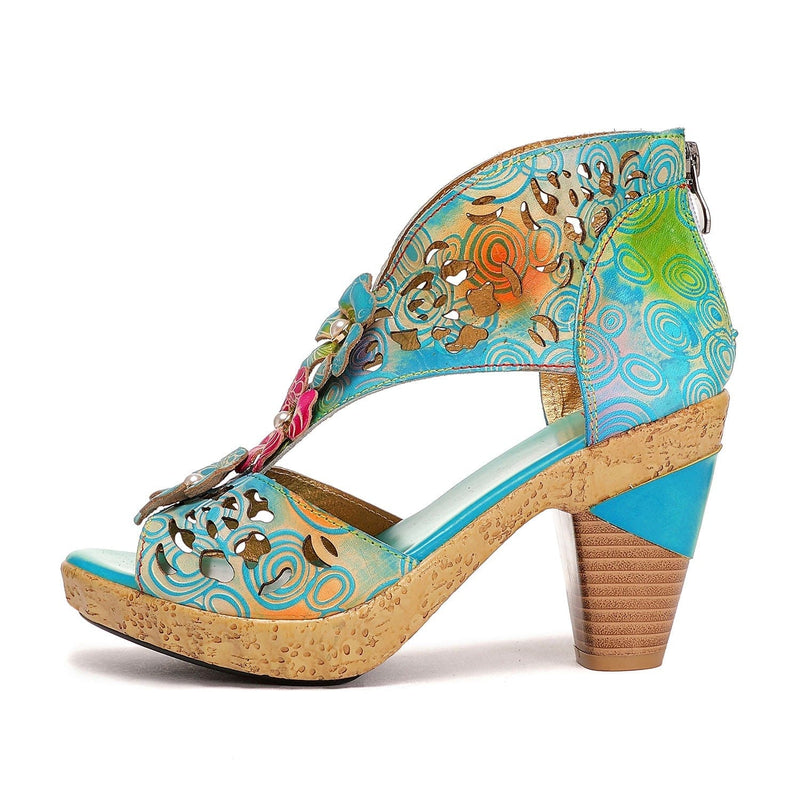 Handmade Peep Toe Hollow High Heel Sandals (Freya) + Floral