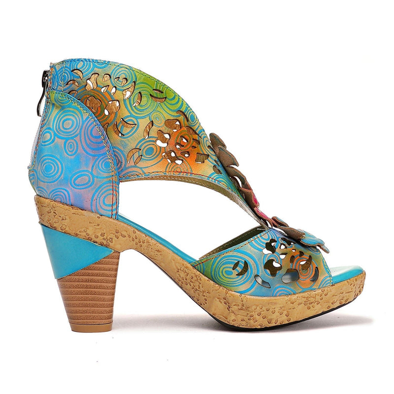 Handmade Peep Toe Hollow High Heel Sandals (Freya) + Floral