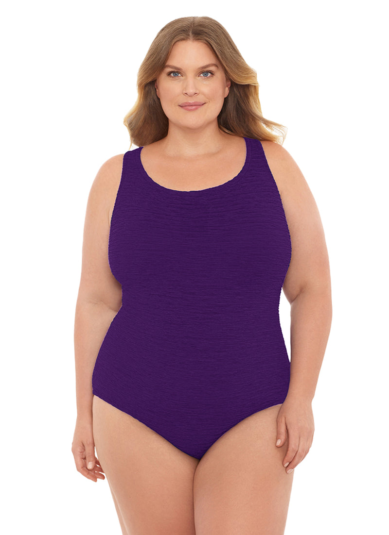 Women's Krinkle By Penbrooke Plus Size Chlorine Resistant One Piece Cross Back Swimsuit