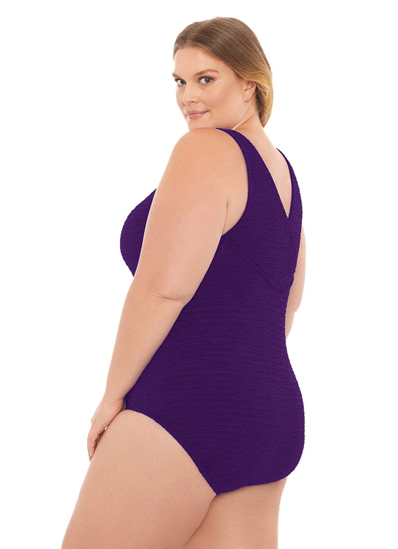 Women's Krinkle By Penbrooke Plus Size Chlorine Resistant One Piece Cross Back Swimsuit
