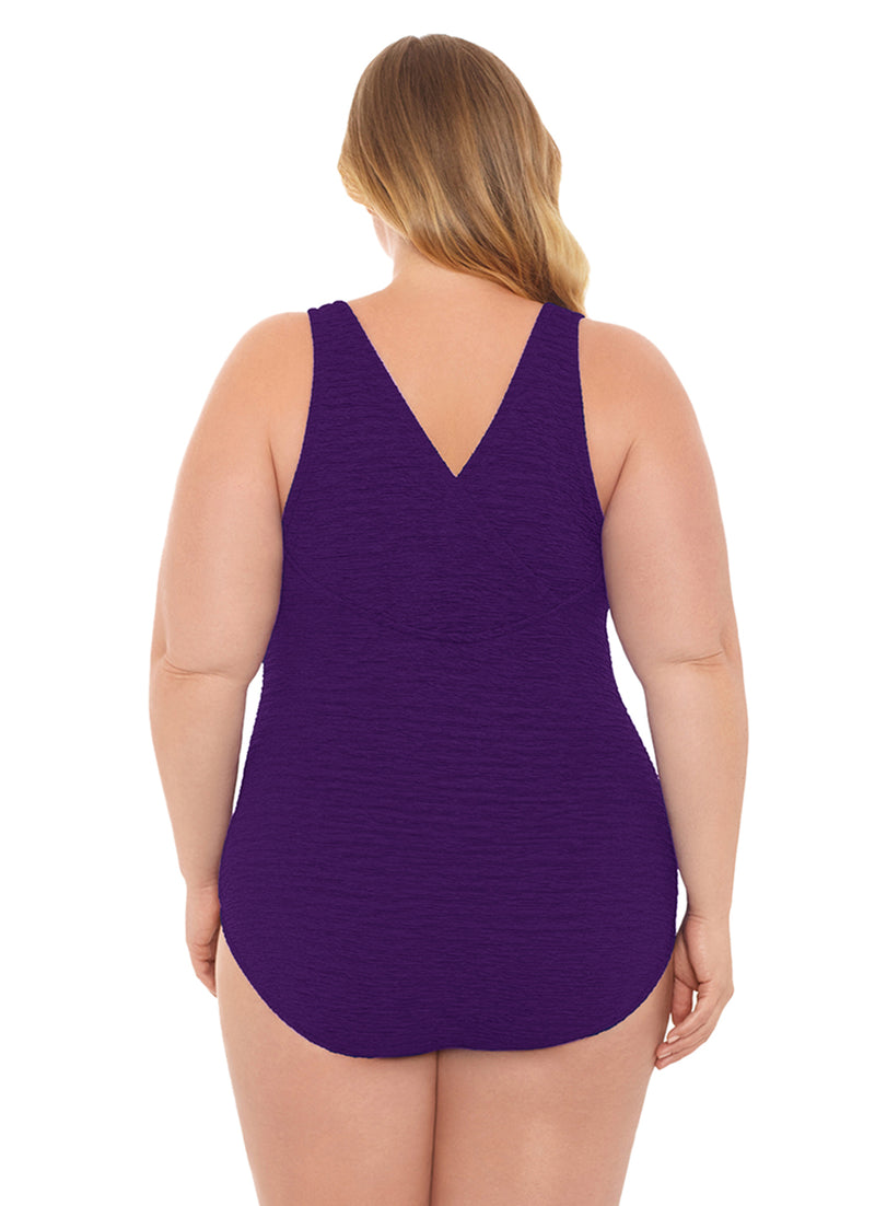 Women's Krinkle By Penbrooke Plus Size Chlorine Resistant One Piece Cross Back Swimsuit