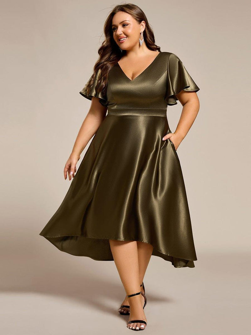 pretty SCARLEN|Plus Size Satin Midi Wedding Guest Dress with Pockets