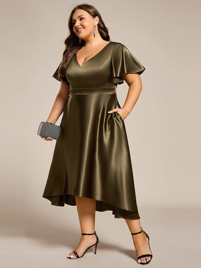 pretty SCARLEN|Plus Size Satin Midi Wedding Guest Dress with Pockets