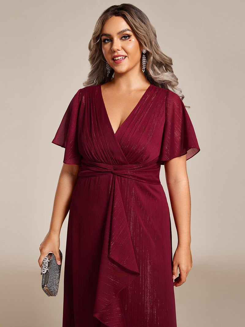 pretty OPAHL|Plus Size Glitter Short Sleeve A-Line Midi Wedding Guest Dress with Ruffled Hem