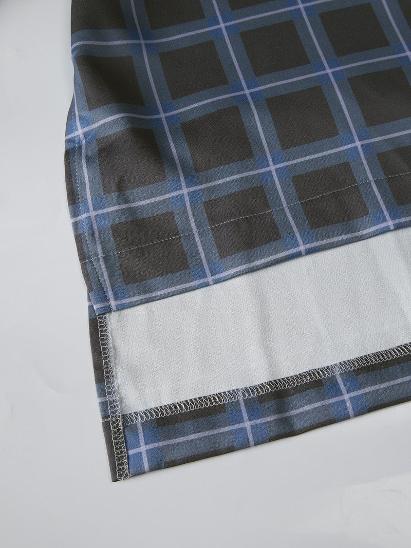 Plus Size Black Plaid Printed Long Sleeve Men's Set