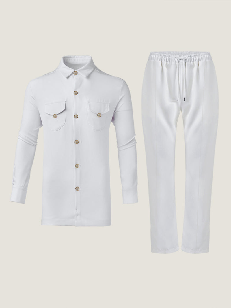 Plus Size Minimalist Long Sleeve Button Men's Set