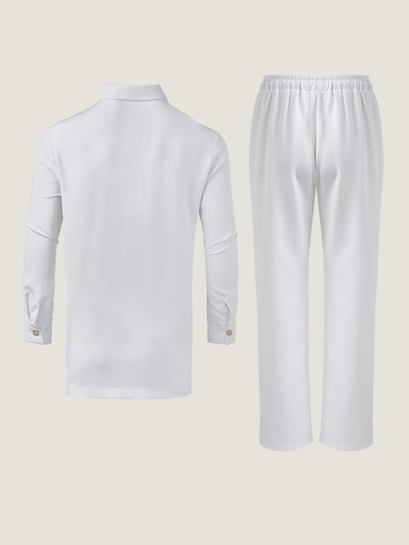 Plus Size Minimalist Long Sleeve Button Men's Set