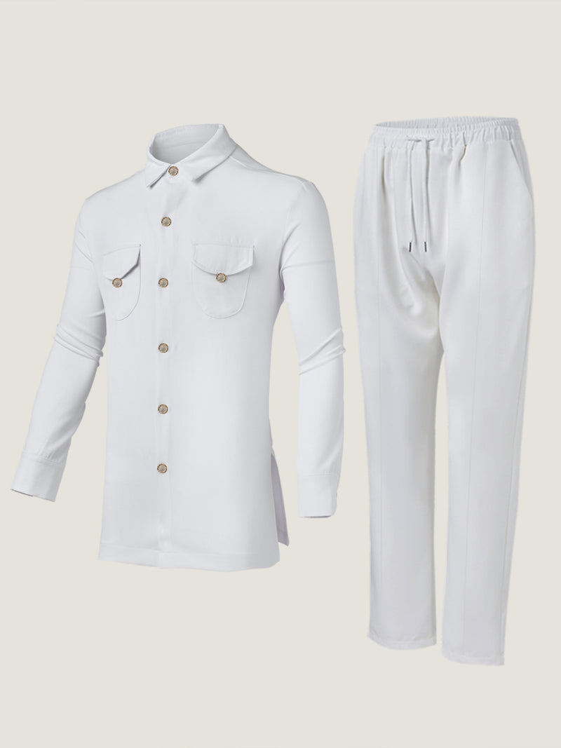 Plus Size Minimalist Long Sleeve Button Men's Set