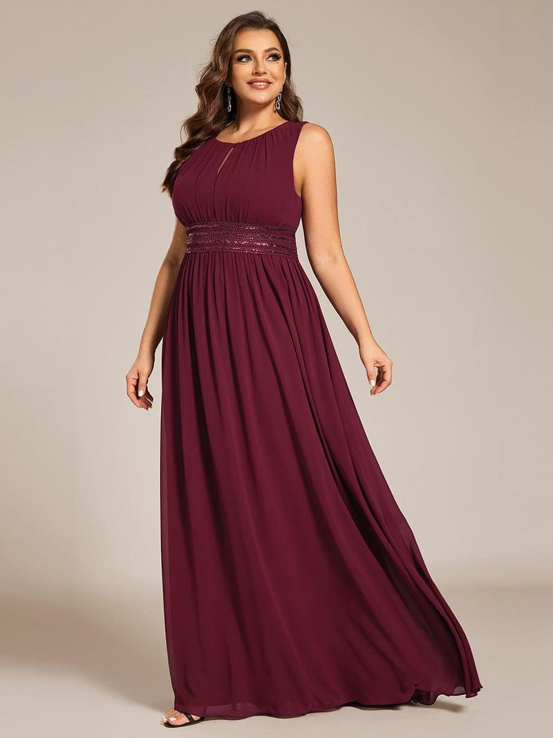 pretty KALIA|Plus Size Hollow Out Sleeveless Empire Waist Chiffon Bridesmaid Dress