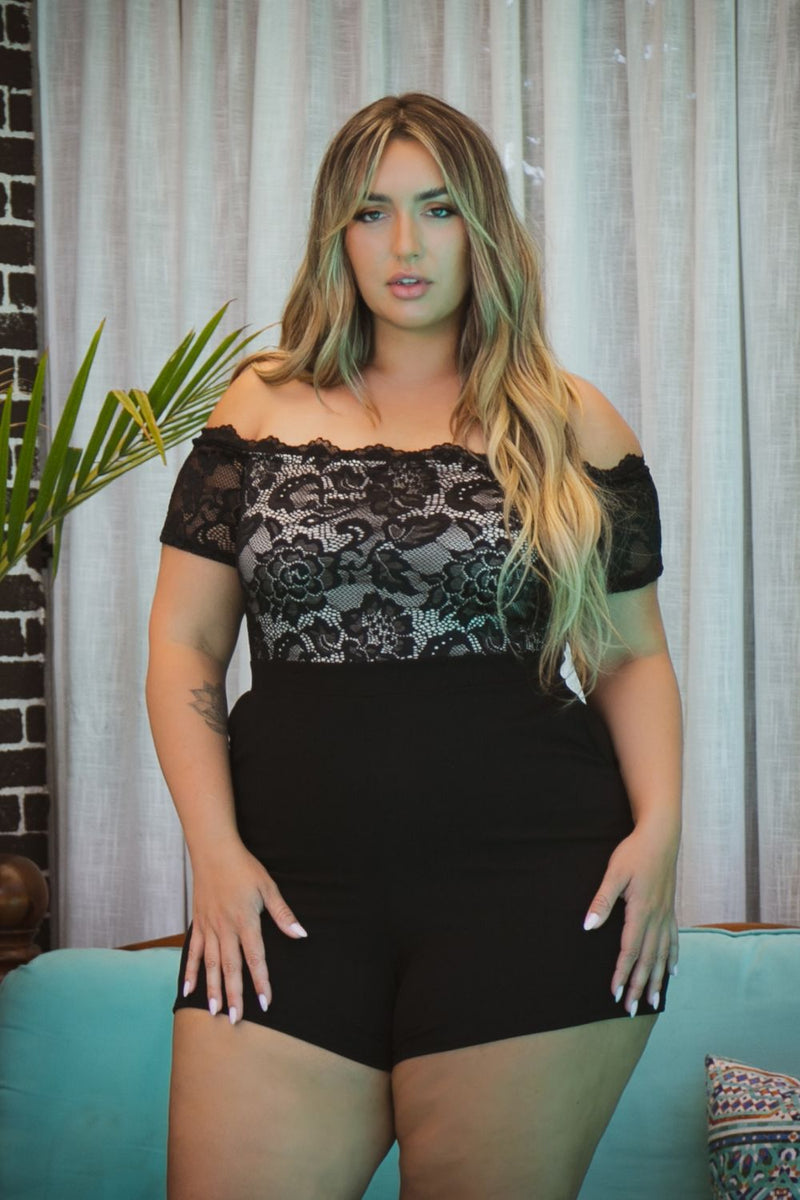 Plus Size Minnie Lace Top Romper - Black