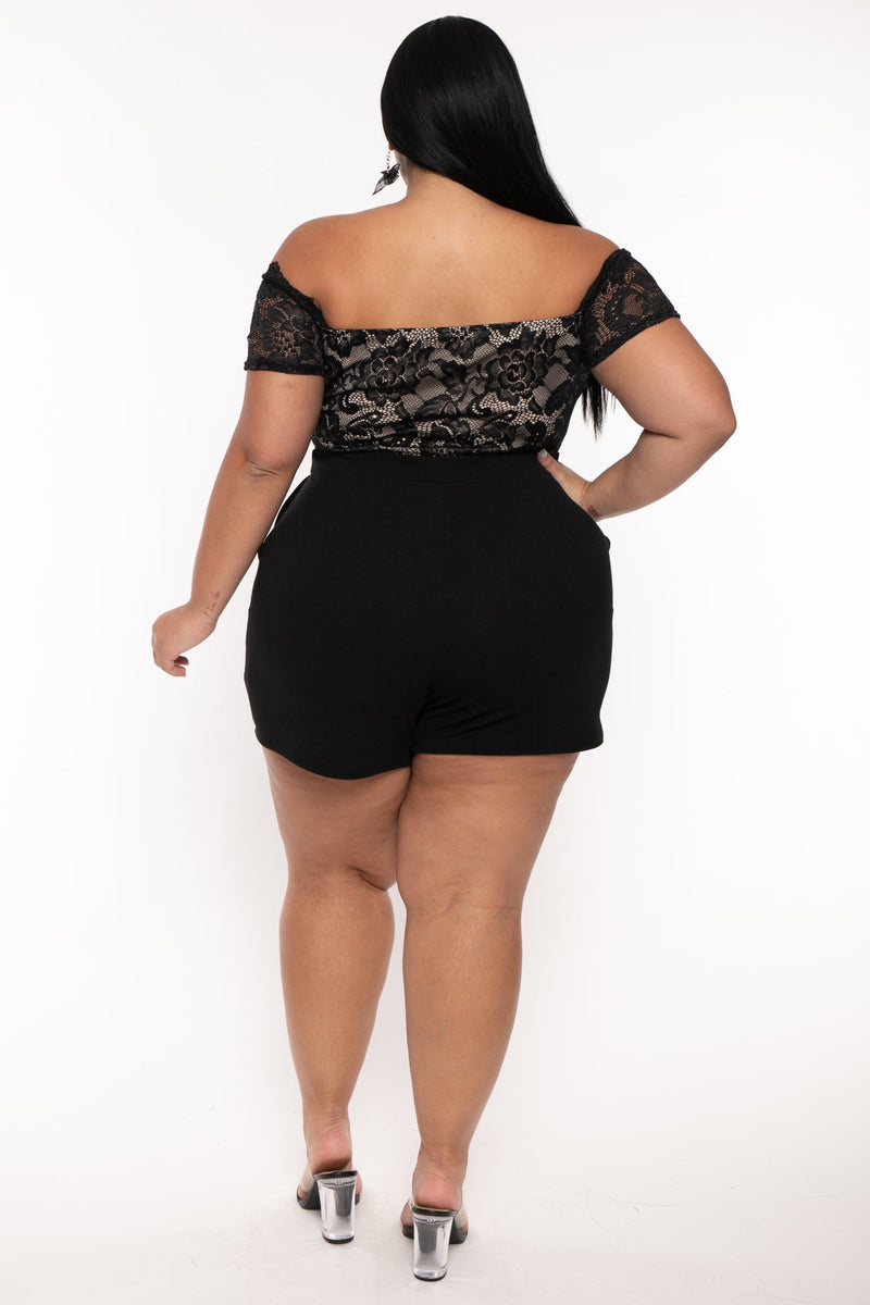 Plus Size Minnie Lace Top Romper - Black