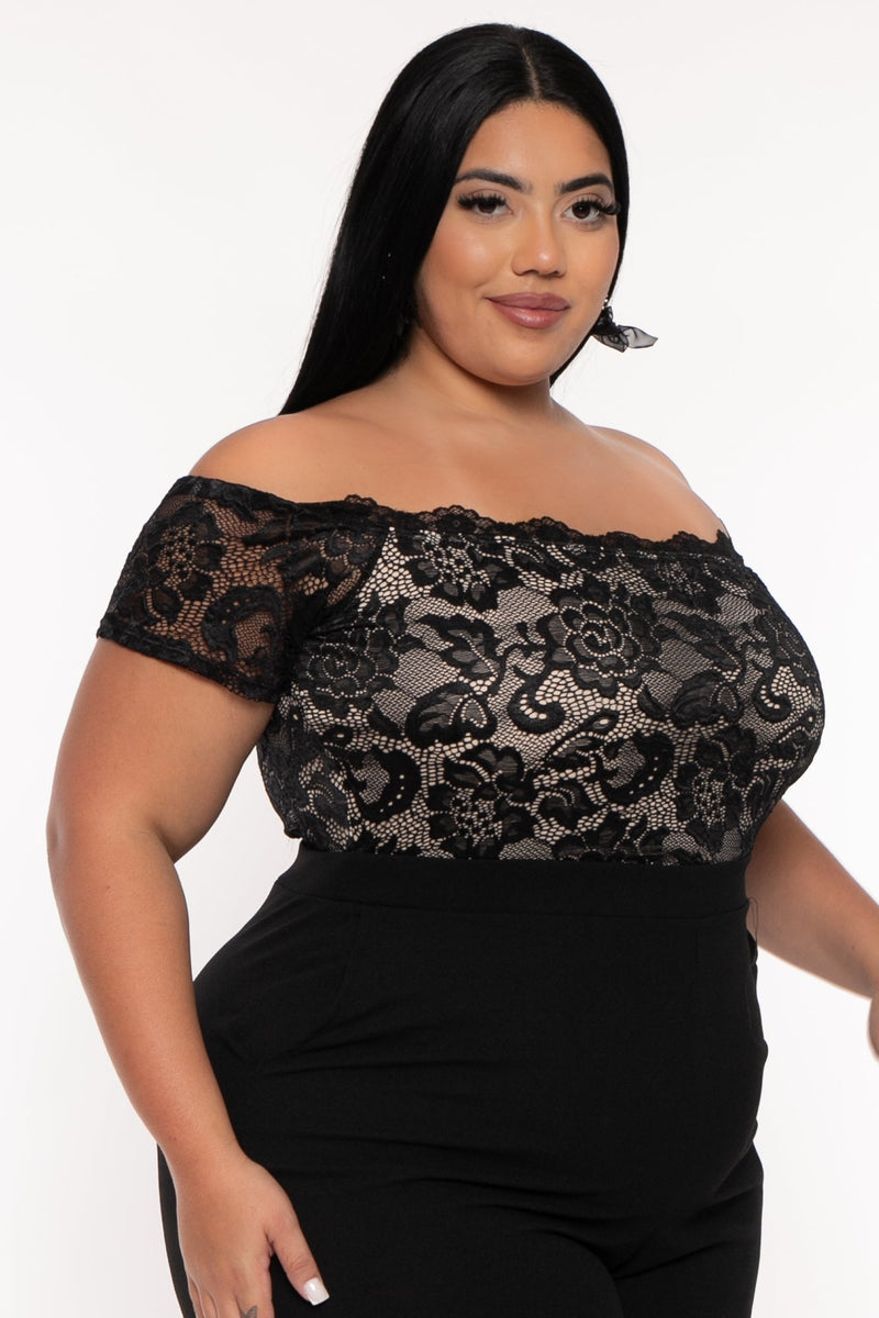 Plus Size Minnie Lace Top Romper - Black