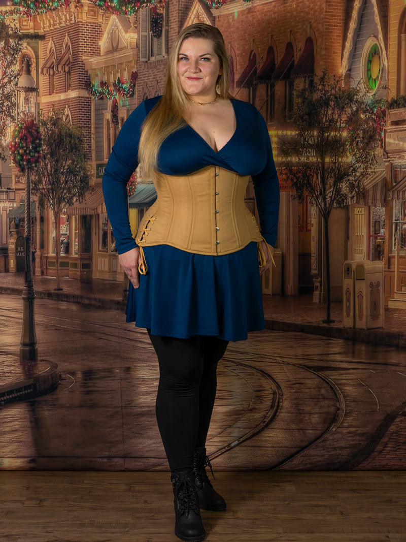 Plus Size Cotton Hourglass Curve Longline Underbust Corset with Hip Ties : CS-426