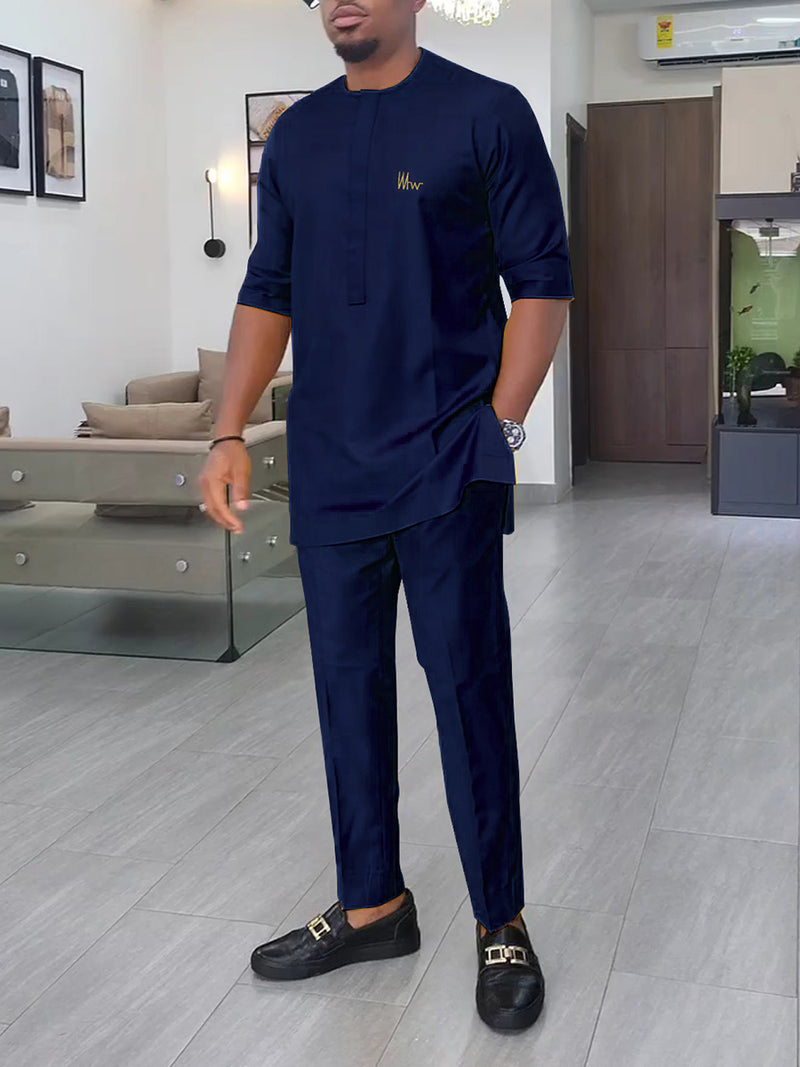 Plus Size Short Sleeve Embroidery Men's Set