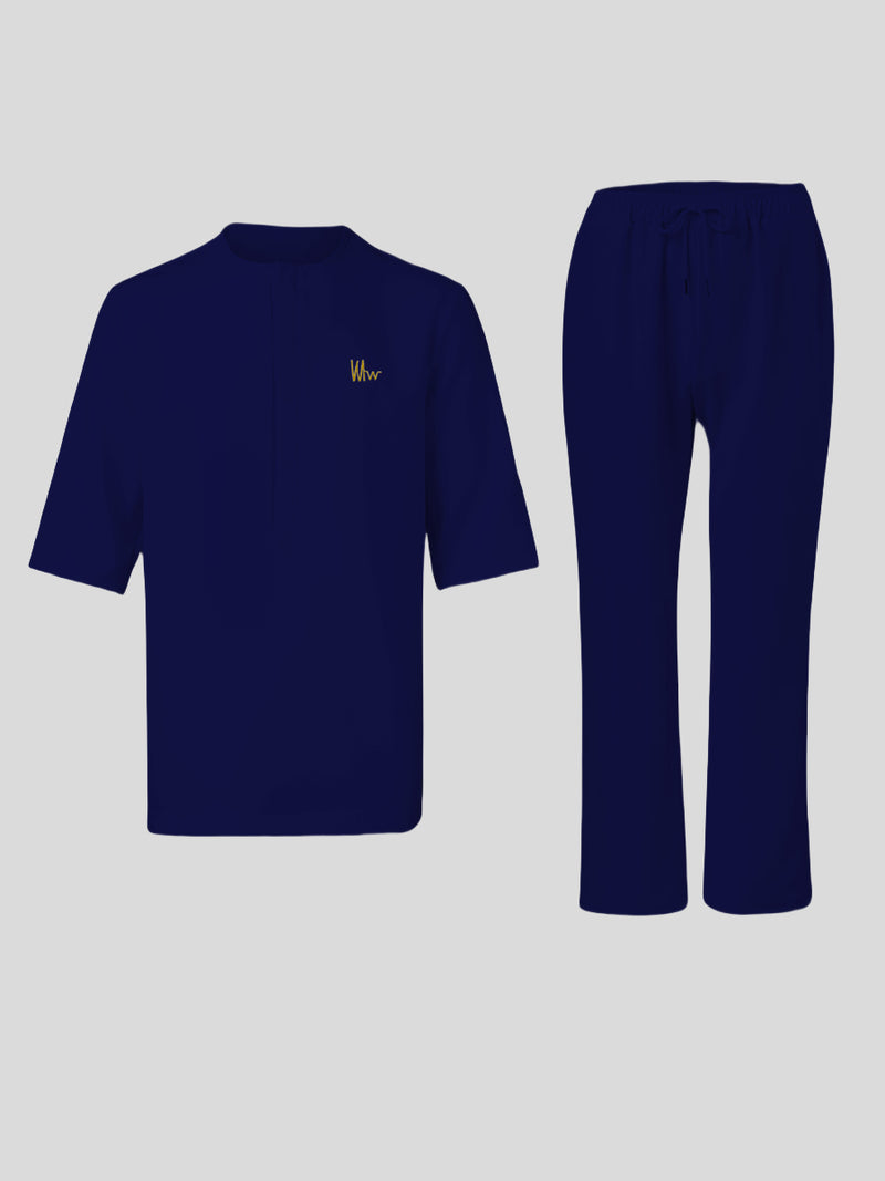 Plus Size Short Sleeve Embroidery Men's Set
