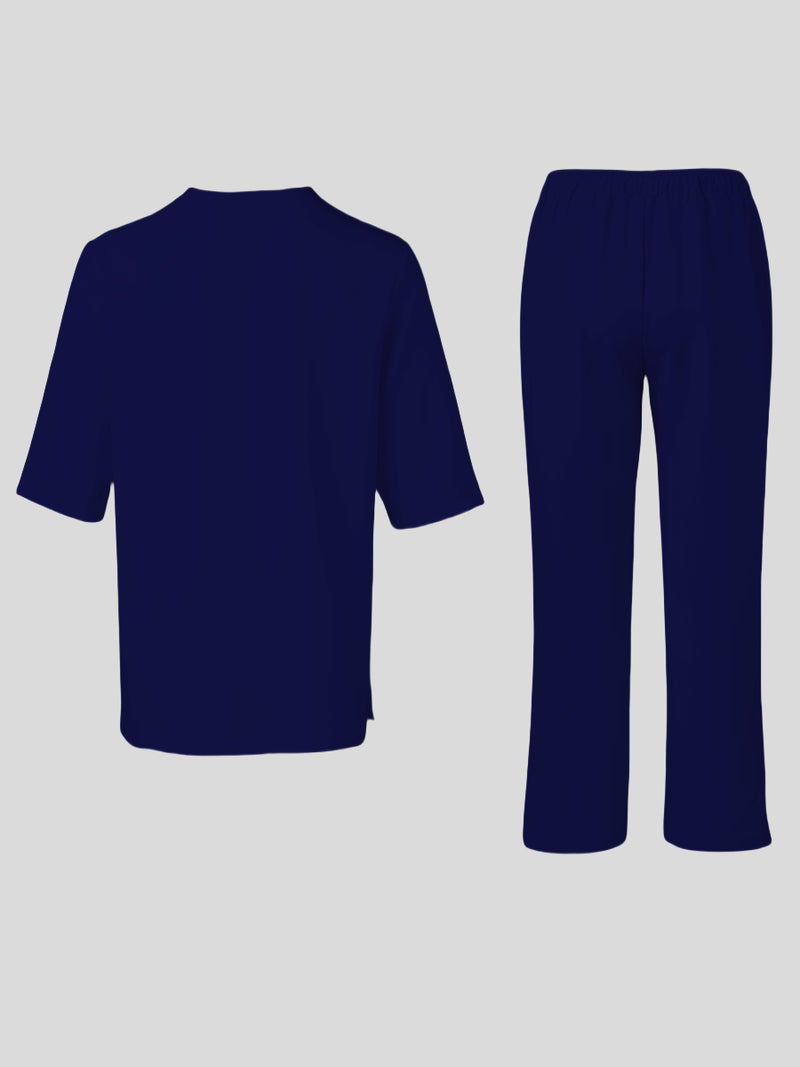 Plus Size Short Sleeve Embroidery Men's Set