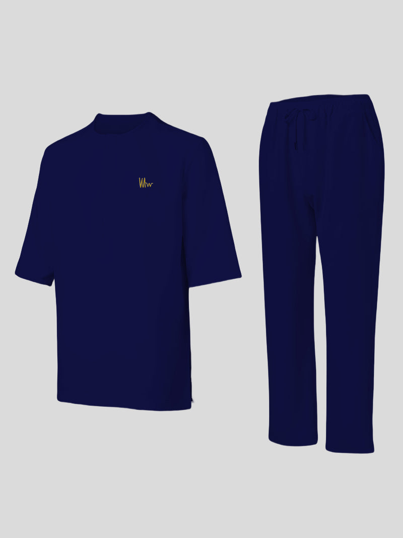 Plus Size Short Sleeve Embroidery Men's Set