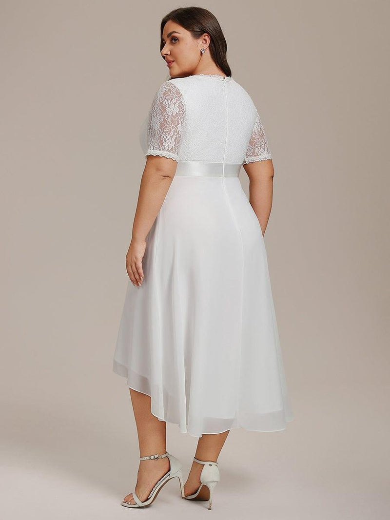 pretty JOLEN|Plus Size Half Sleeve Lace Pleated V-Neck Midi Wedding Guest Dress