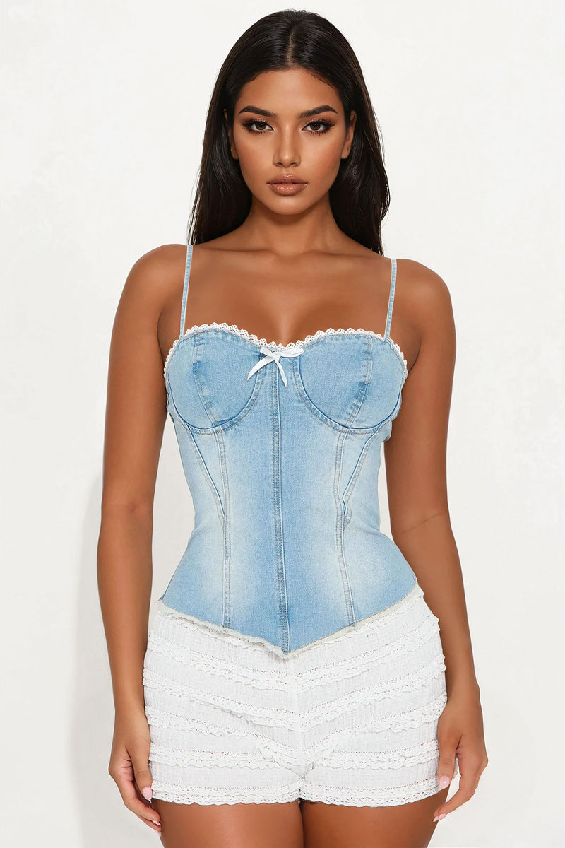Solene Denim Corset Top - Light Wash