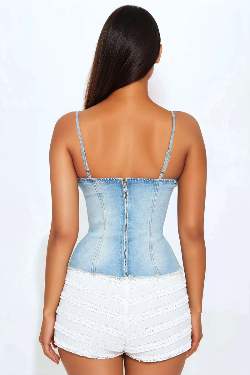 Solene Denim Corset Top - Light Wash