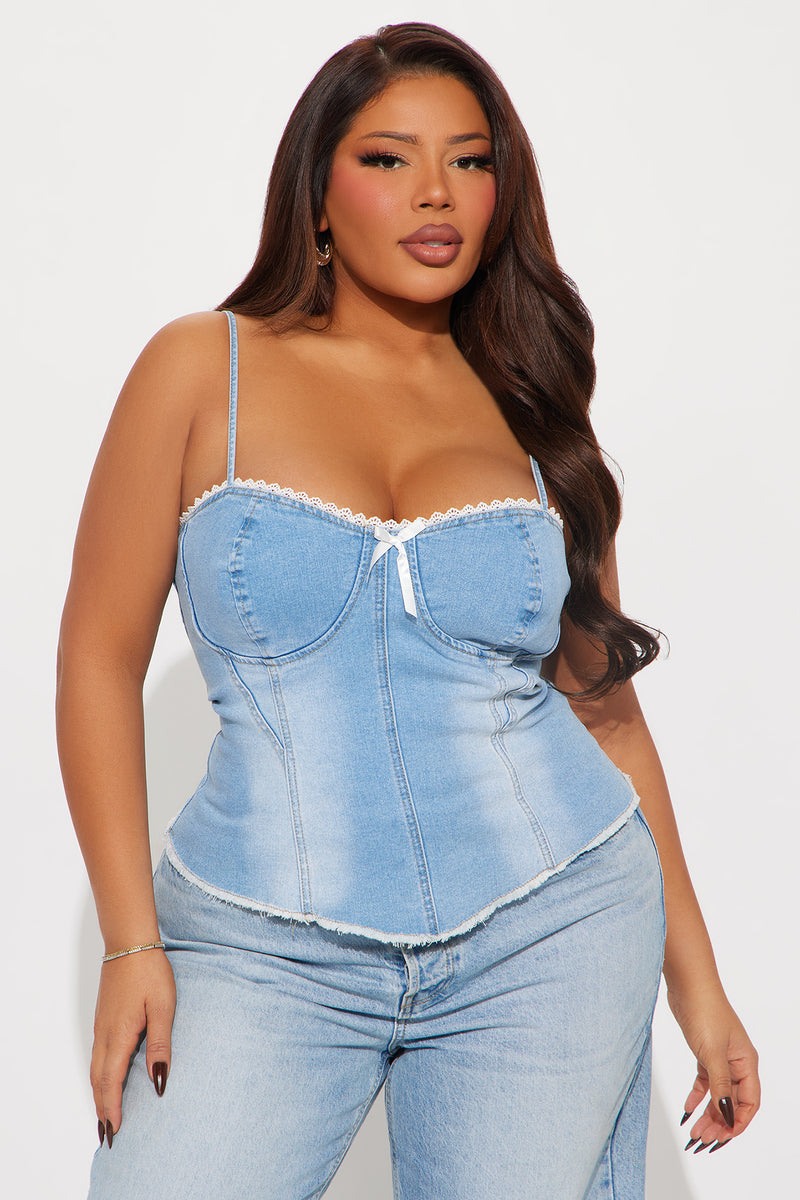 Solene Denim Corset Top - Light Wash