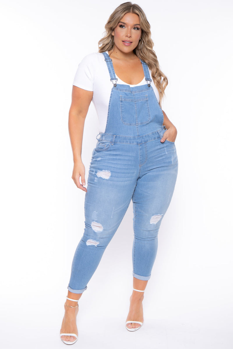 Plus Size Kai Denim Overalls -  Light Wash