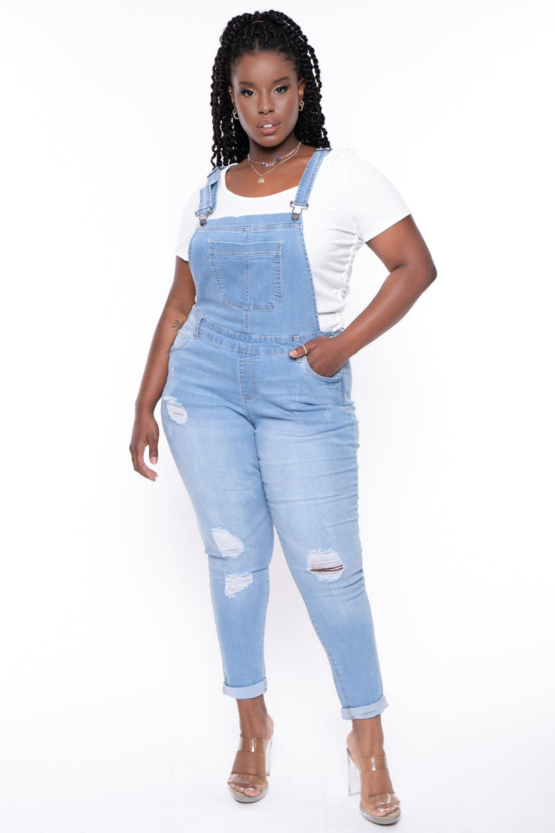 Plus Size Kai Denim Overalls -  Light Wash