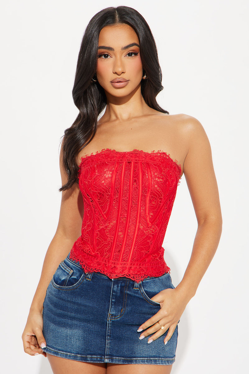 Pure Connection Lace Corset Top - Red