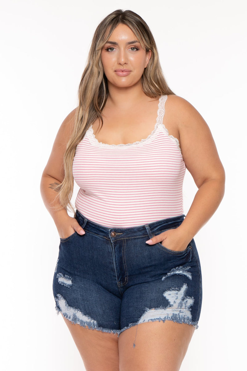 Plus Size Destroyed Denim Short - Dark Wash