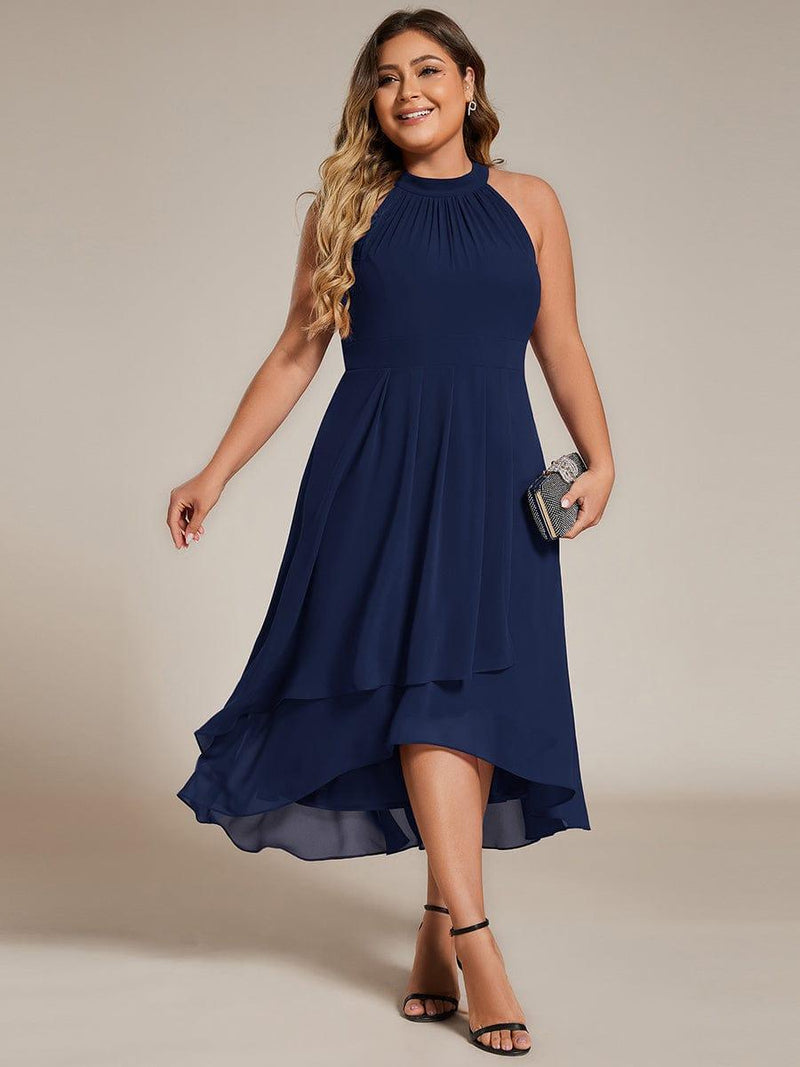 pretty POSIE|Plus Size Chiffon Sleeveless Halter Neck Midi Wedding Guest Dress