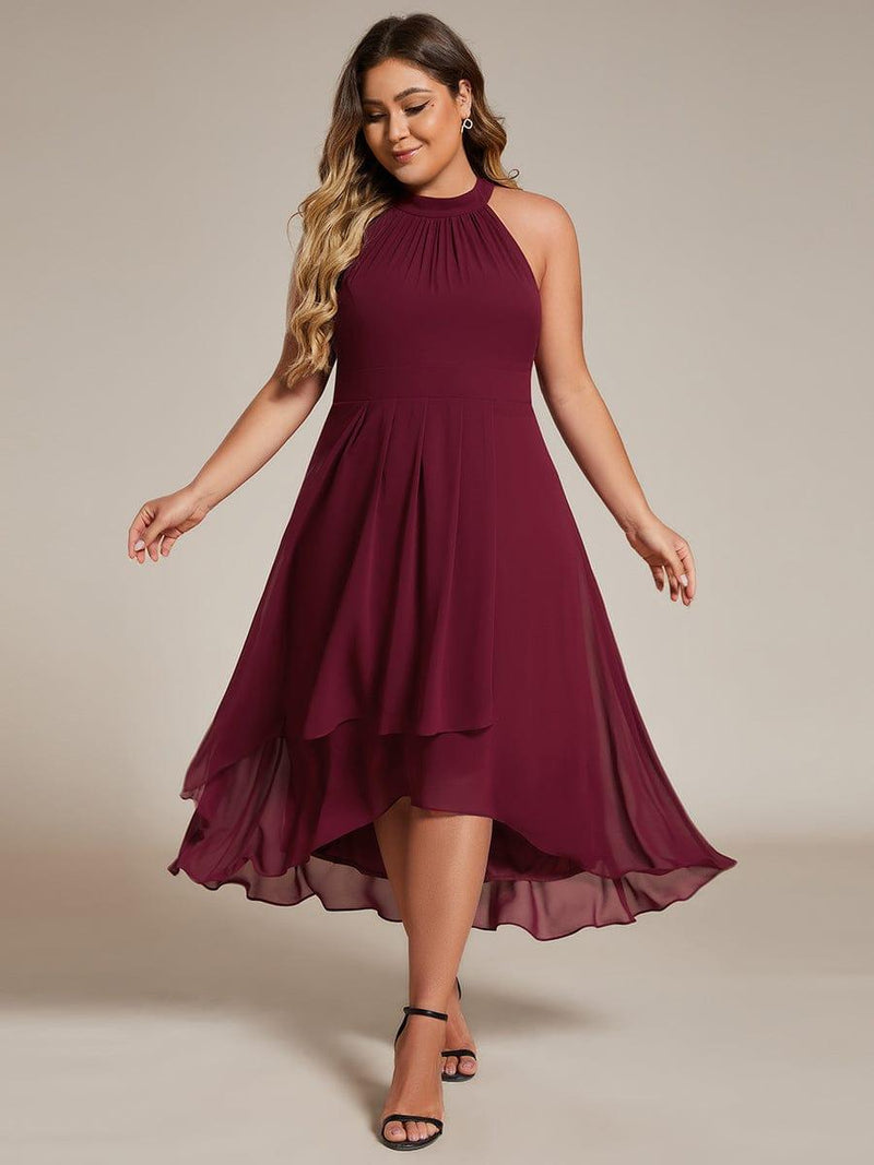 pretty POSIE|Plus Size Chiffon Sleeveless Halter Neck Midi Wedding Guest Dress