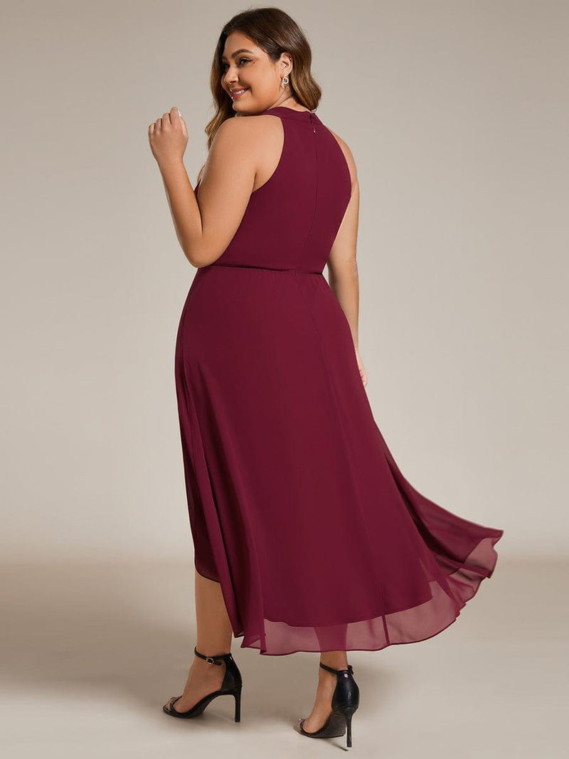 pretty POSIE|Plus Size Chiffon Sleeveless Halter Neck Midi Wedding Guest Dress