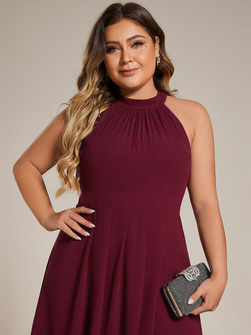 pretty POSIE|Plus Size Chiffon Sleeveless Halter Neck Midi Wedding Guest Dress