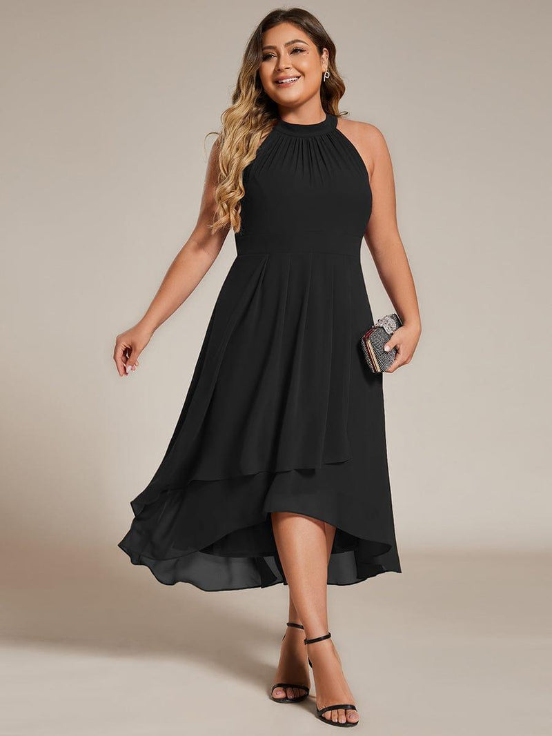 pretty POSIE|Plus Size Chiffon Sleeveless Halter Neck Midi Wedding Guest Dress