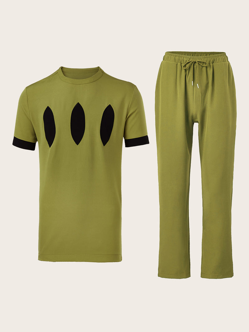 Plus Size Colorblock Short Sleeve Men's Set