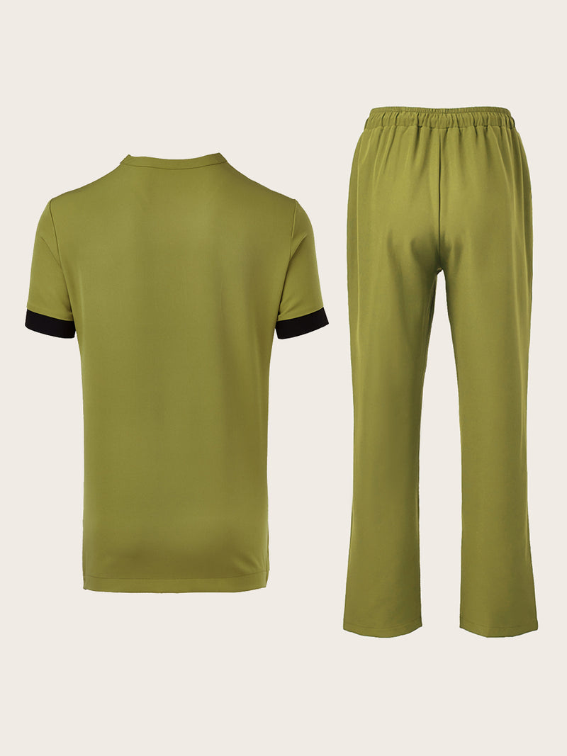 Plus Size Colorblock Short Sleeve Men's Set