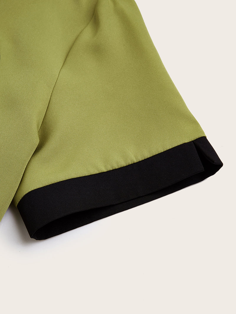 Plus Size Colorblock Short Sleeve Men's Set