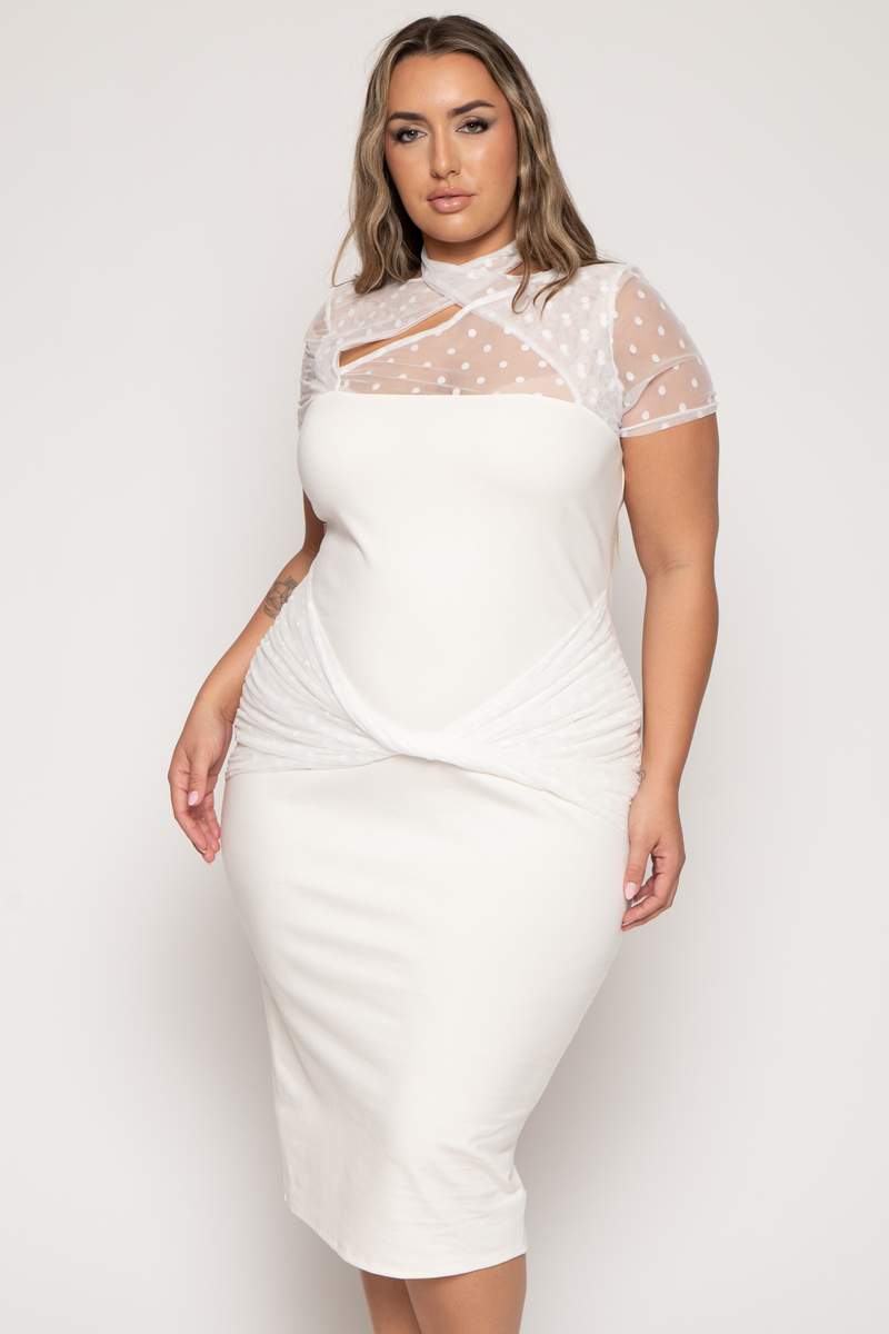 Plus Size Daliya Bodycon  Dress - Ivory