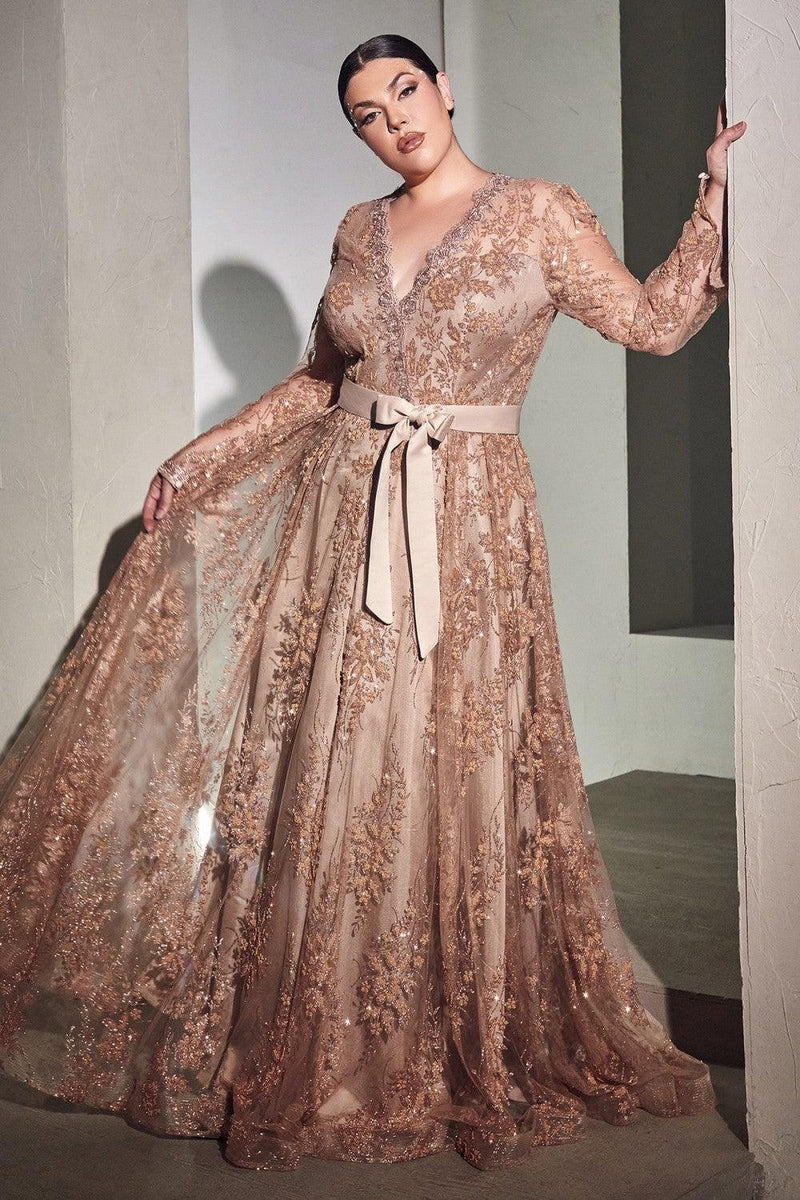 Cinderella Divine CD233C Long Sleeve Plus Size Evening Dress