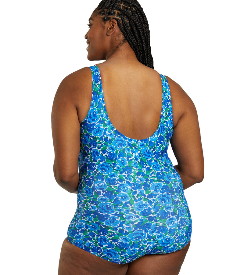 Sporti Plus Size HydroLast Spring Garden Chlorine Resistant Conservative Scoop Back One Piece Swimsuit
