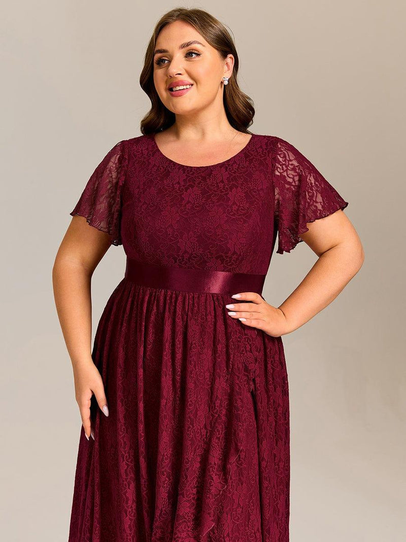pretty SEVYN|Plus Size Short Sleeve Ruffled Lace Midi Weeding Guest Dress
