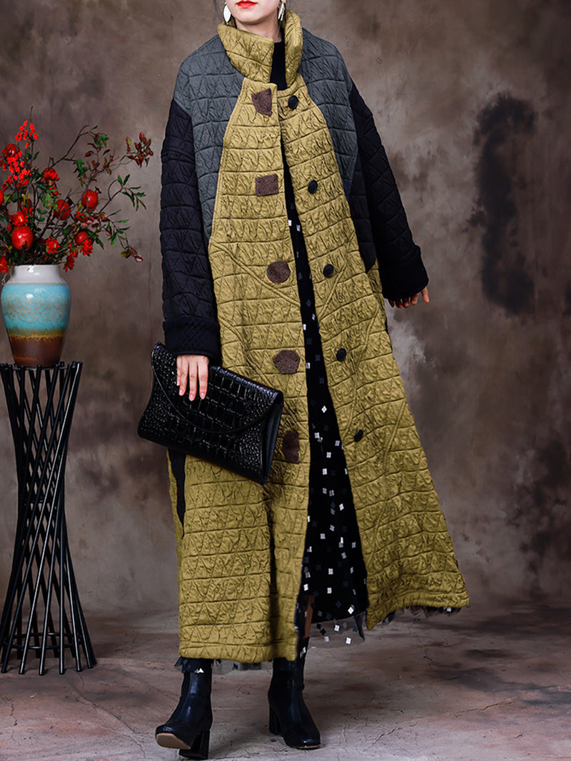 Plus Size Women Vintage Cotton Patchwork Long Coat